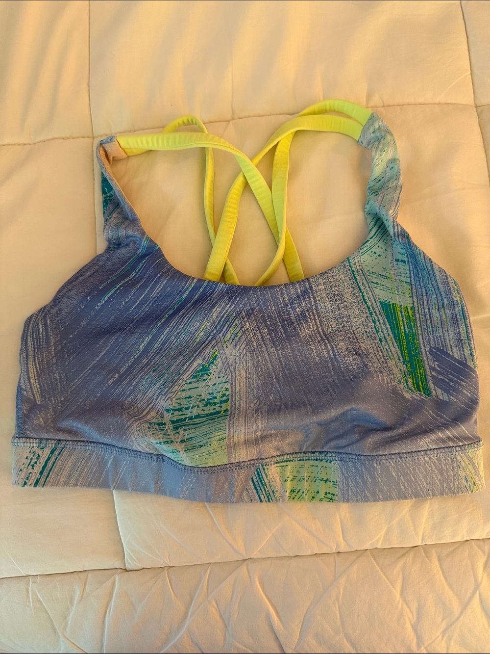 lululemon athletica Multicolor Printed Sports Bra with Neon Yellow Straps